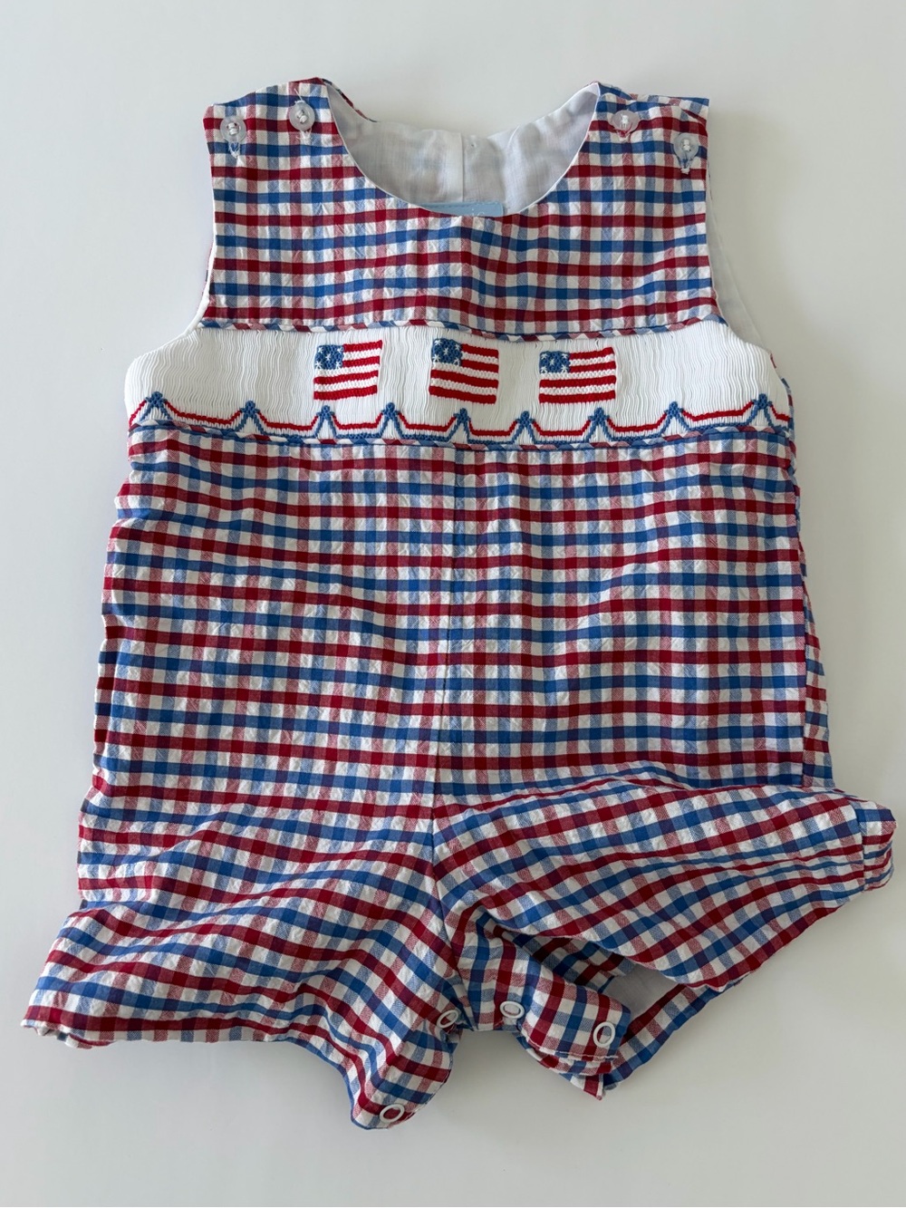 Classic Whimsy Red White Blue American Flag Baby Romper Memorial Day 4th Of July